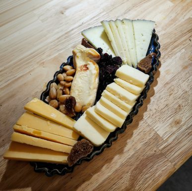 Serving platter with cheeses